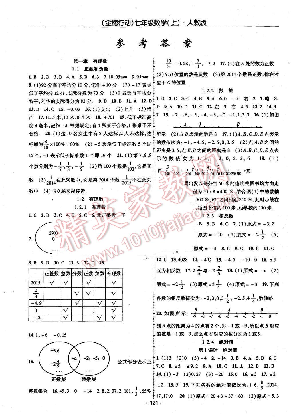 2015年金榜行动课时导学案七年级数学上册人教版 第1页