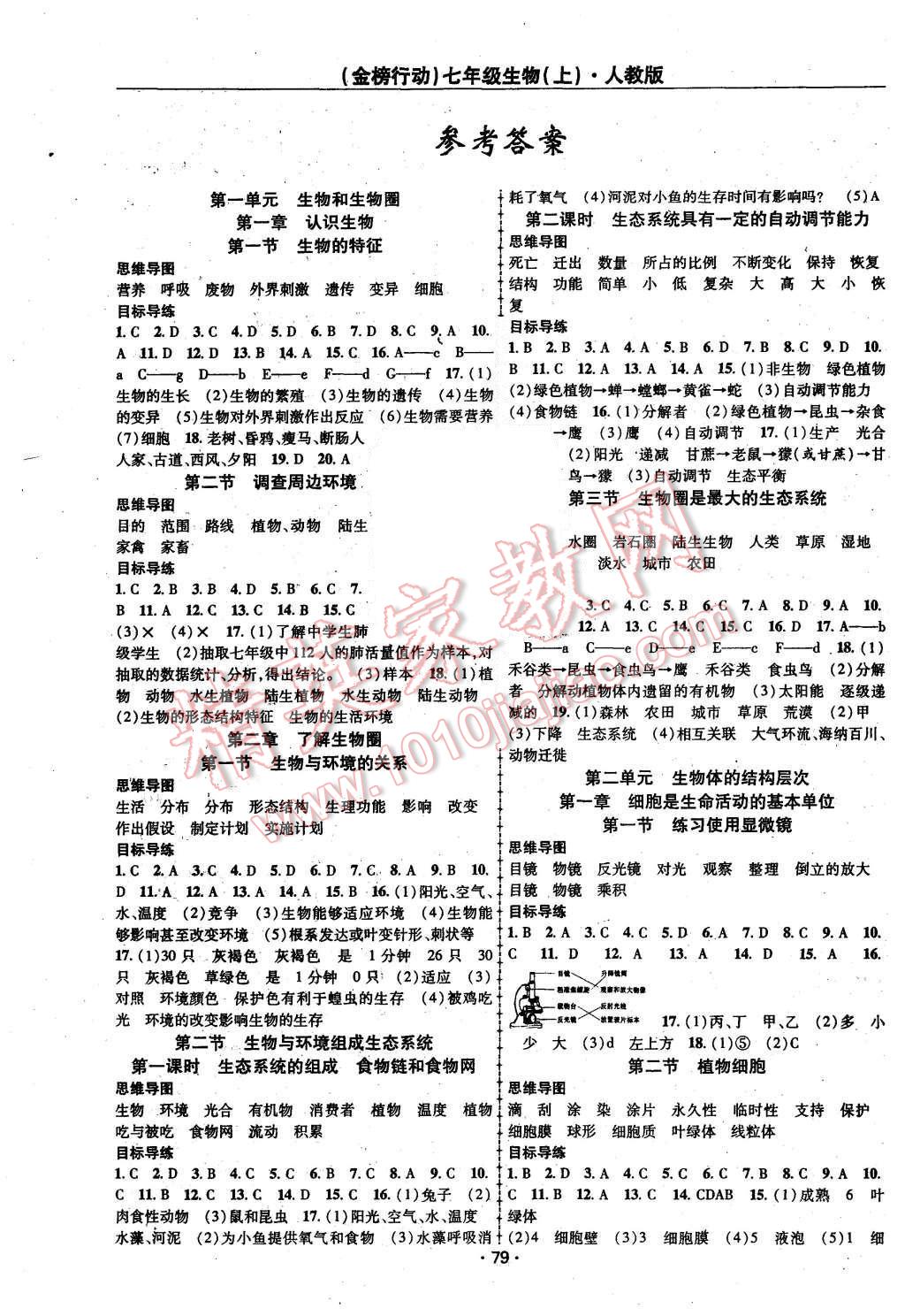 2015年金榜行動(dòng)課時(shí)導(dǎo)學(xué)案七年級(jí)生物上冊(cè)人教版 第1頁(yè)