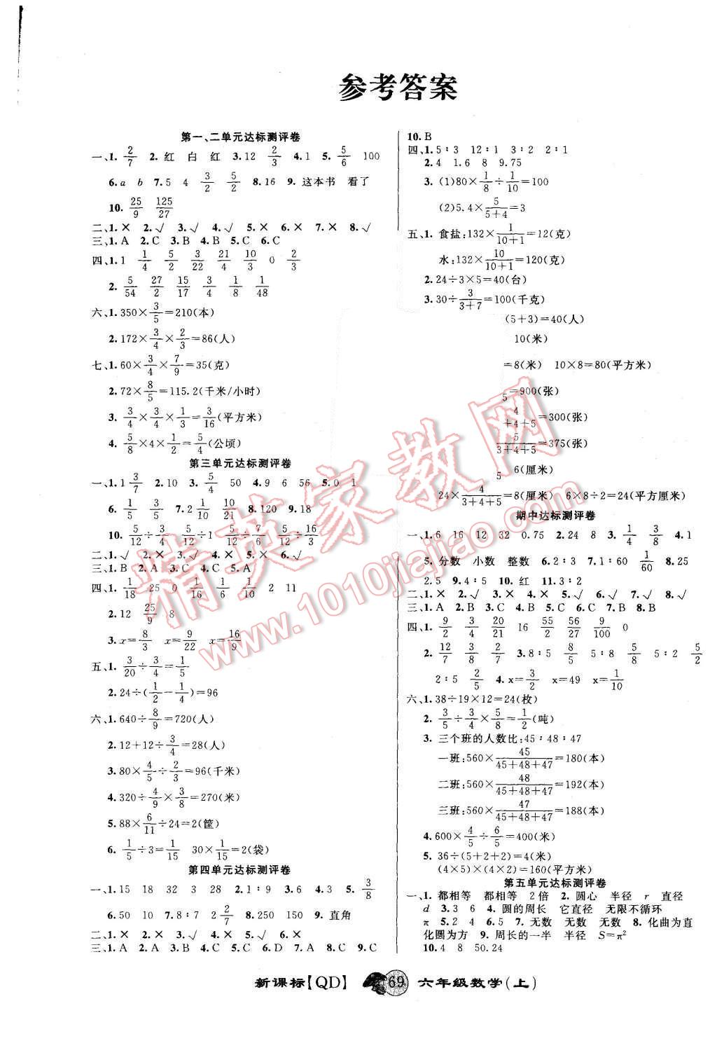 2015年第一好卷沖刺100分六年級(jí)數(shù)學(xué)上冊(cè)青島版 第1頁(yè)