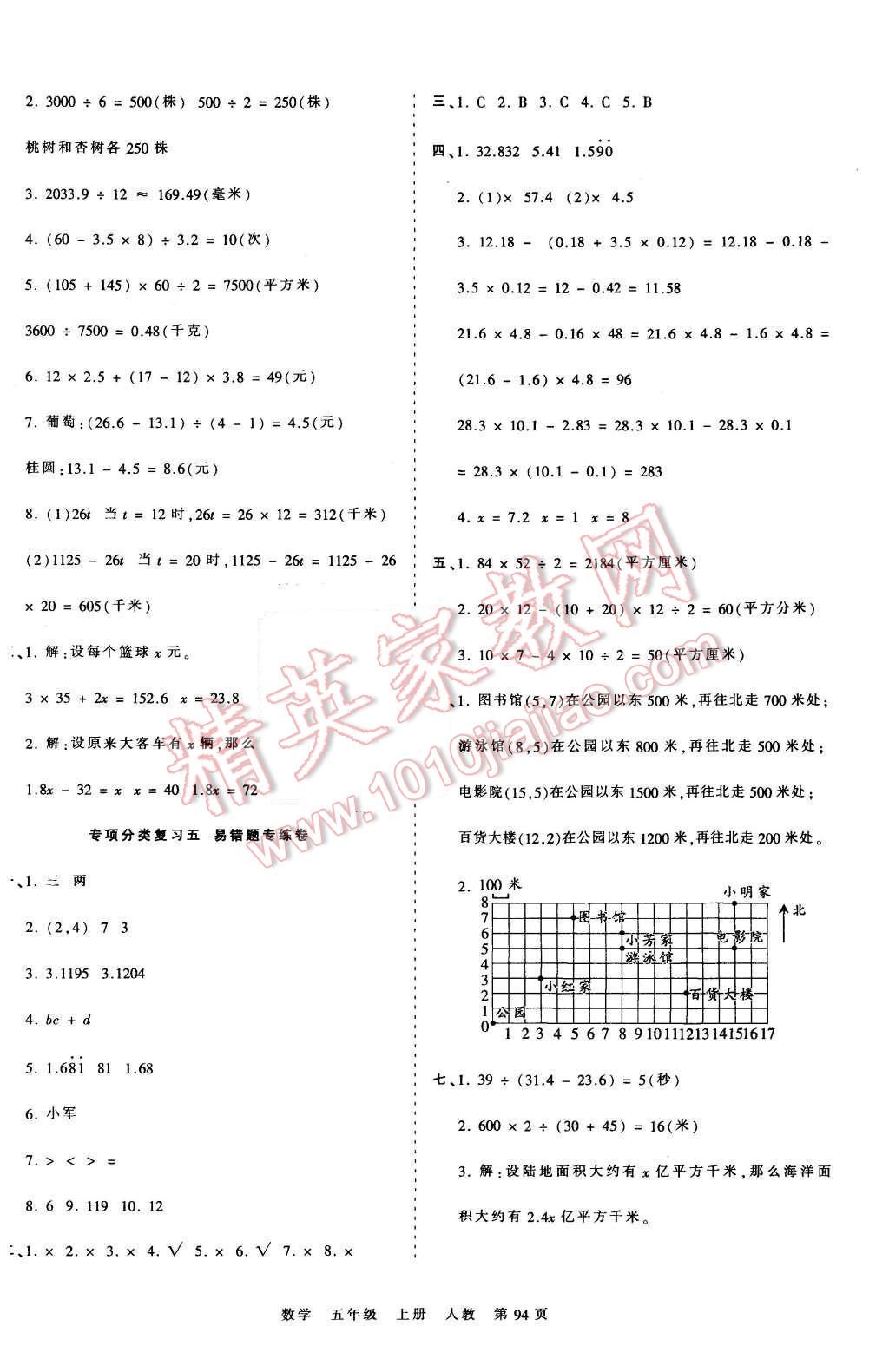 2015年王朝霞各地期末试卷精选考点梳理时习卷五年级数学上册人教版 第10页