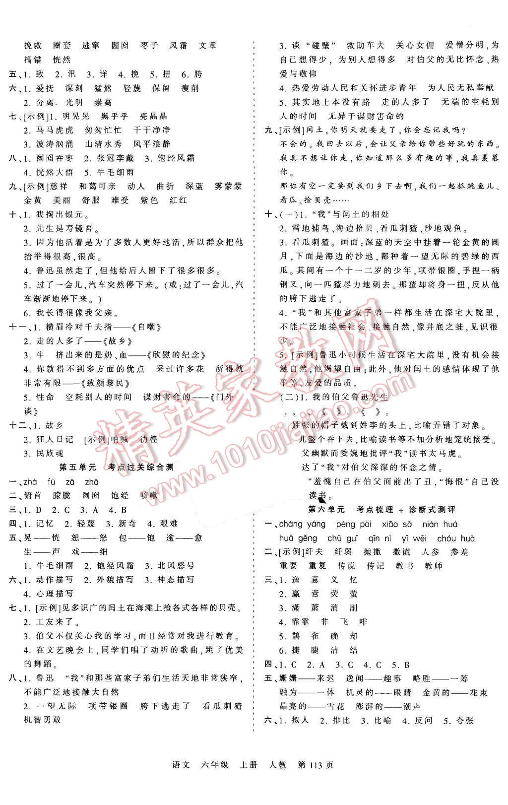 2015年王朝霞各地期末試卷精選考點梳理時習(xí)卷六年級語文上冊人教版 第5頁