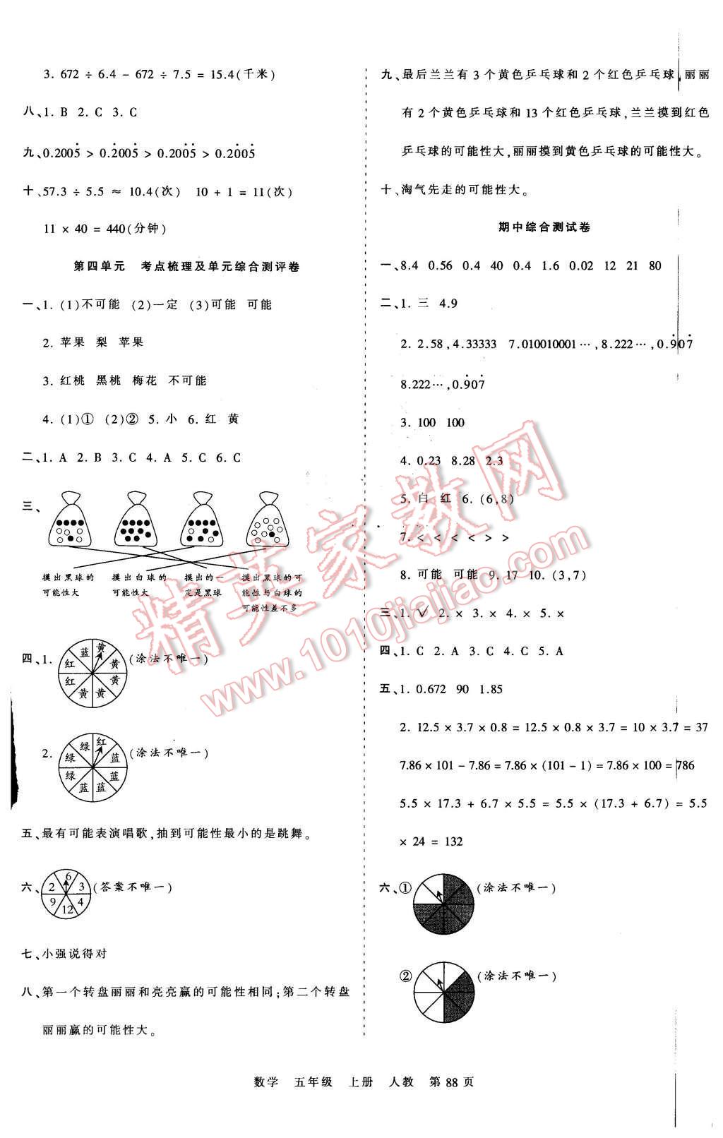 2015年王朝霞各地期末试卷精选考点梳理时习卷五年级数学上册人教版 第4页