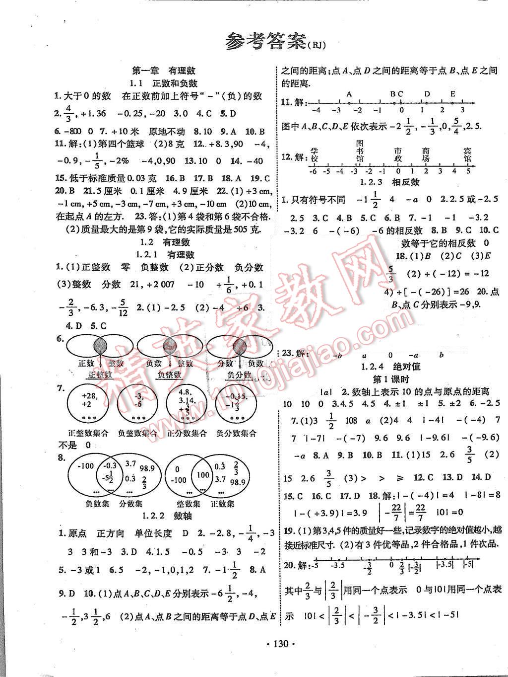 2015年暢優(yōu)新課堂七年級數學上冊人教版 第1頁