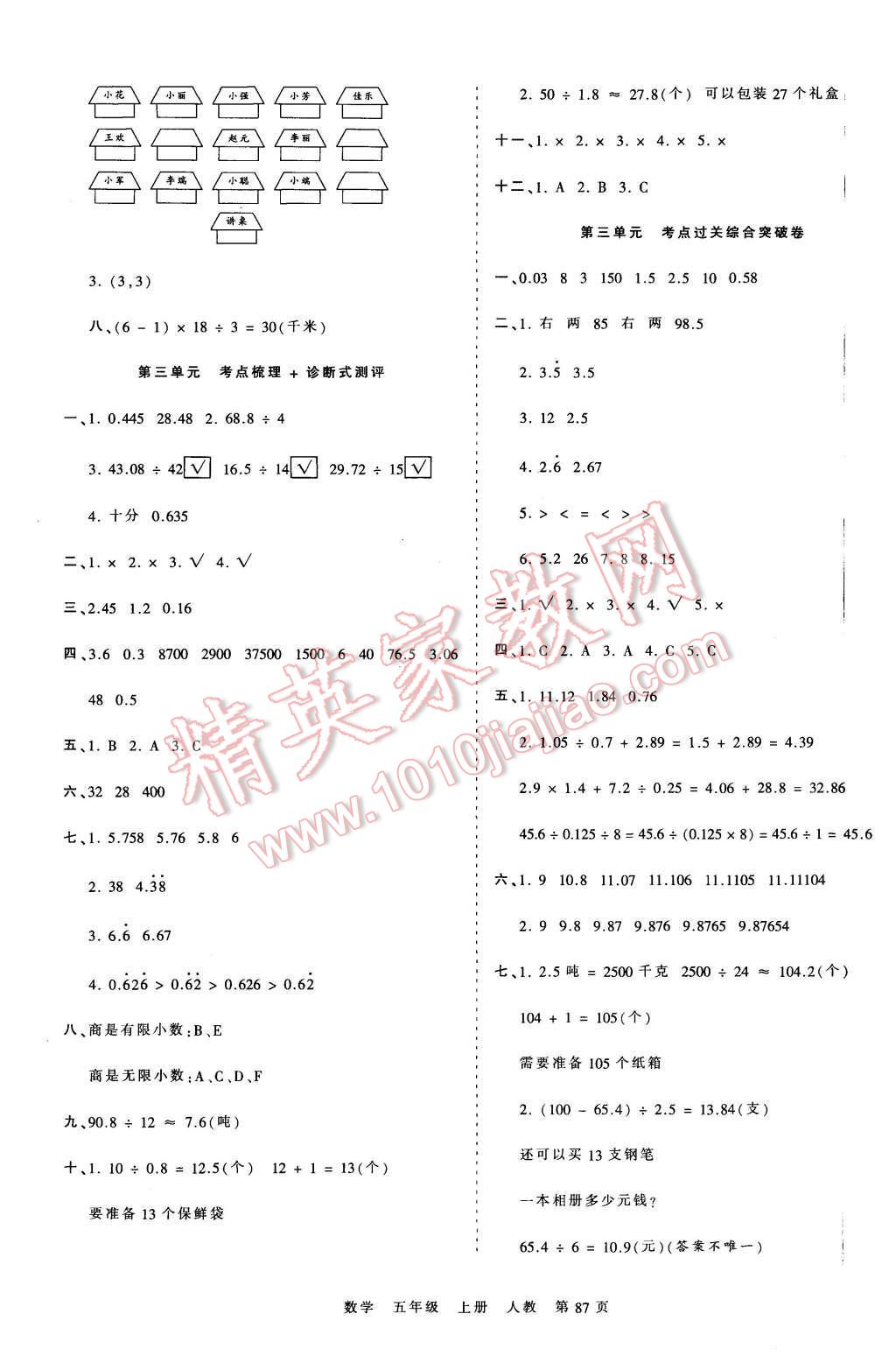 2015年王朝霞各地期末试卷精选考点梳理时习卷五年级数学上册人教版 第3页