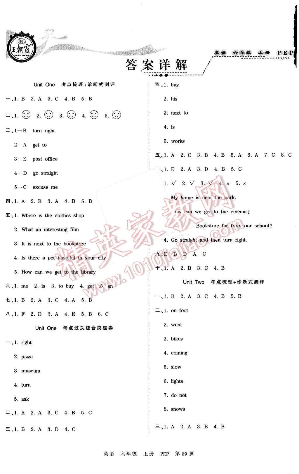 2015年王朝霞各地期末试卷精选考点梳理时习卷六年级英语上册人教PEP版 第1页