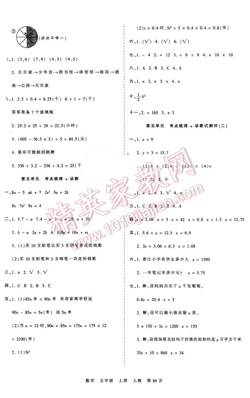 2015年王朝霞各地期末试卷精选考点梳理时习卷五年级数学上册人教版 第5页