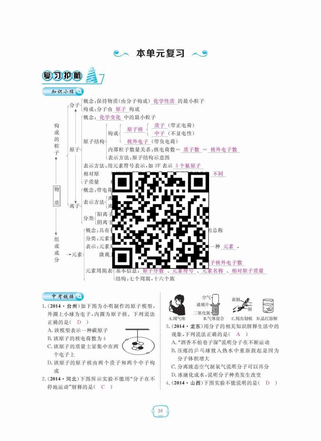 2015年領(lǐng)航新課標(biāo)練習(xí)冊九年級化學(xué)全一冊人教版 第三單元  物質(zhì)構(gòu)成的奧秘第36頁