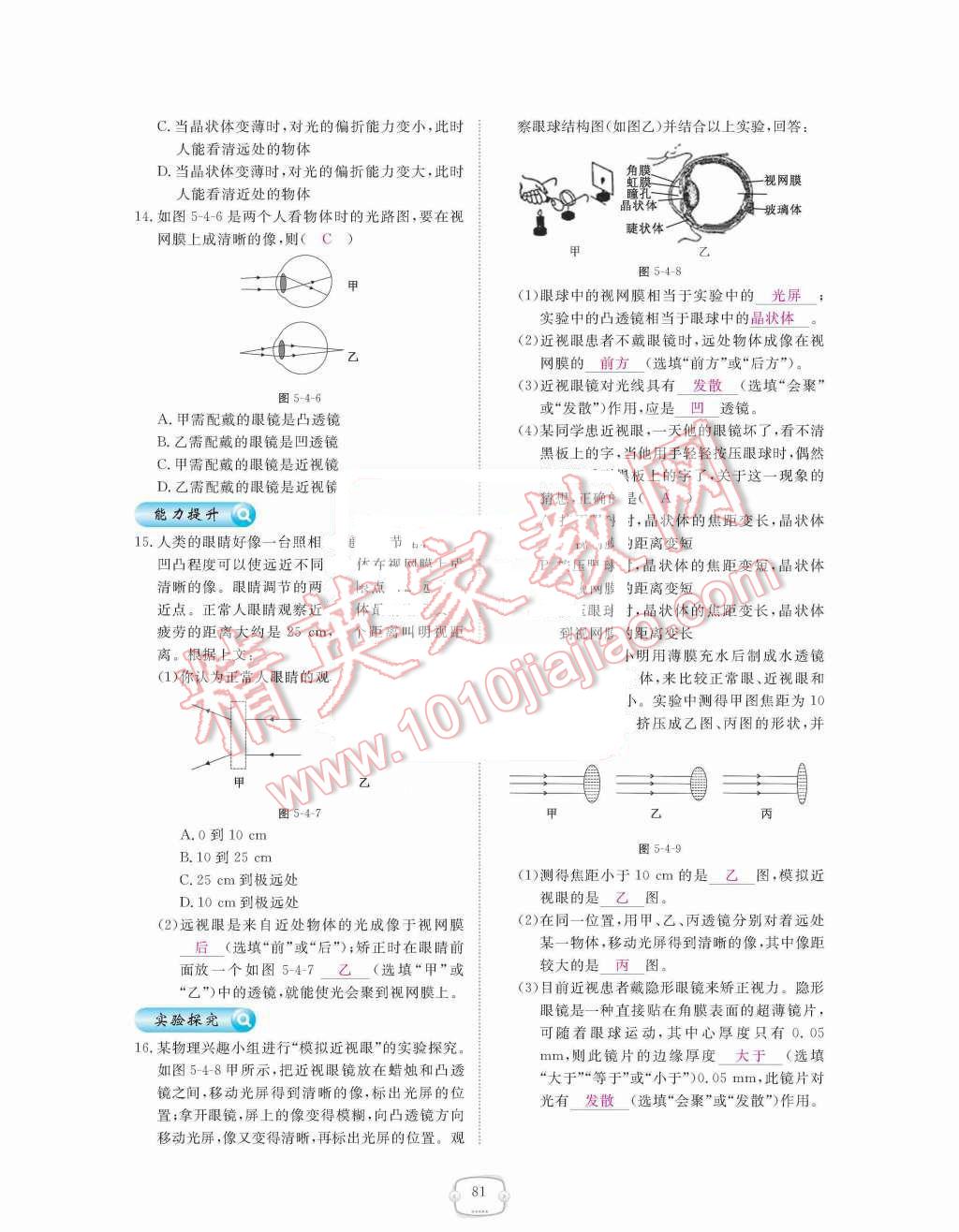 2015年領(lǐng)航新課標(biāo)練習(xí)冊(cè)八年級(jí)物理上冊(cè)人教版 第五章  透鏡及其應(yīng)用第81頁