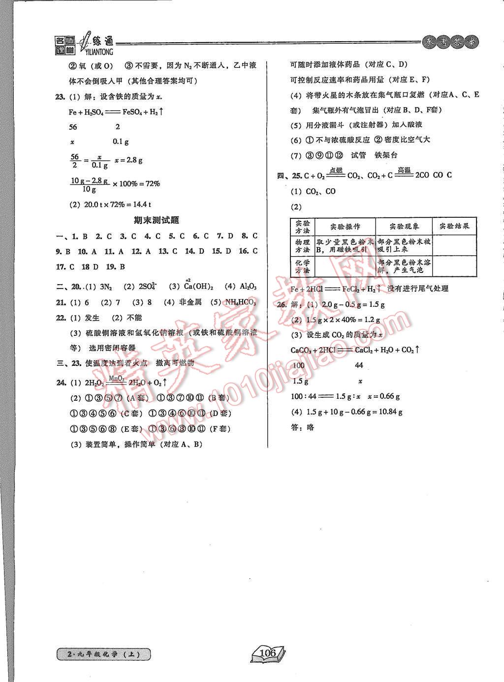 2015年名師課堂一練通九年級化學上冊滬教版 第14頁