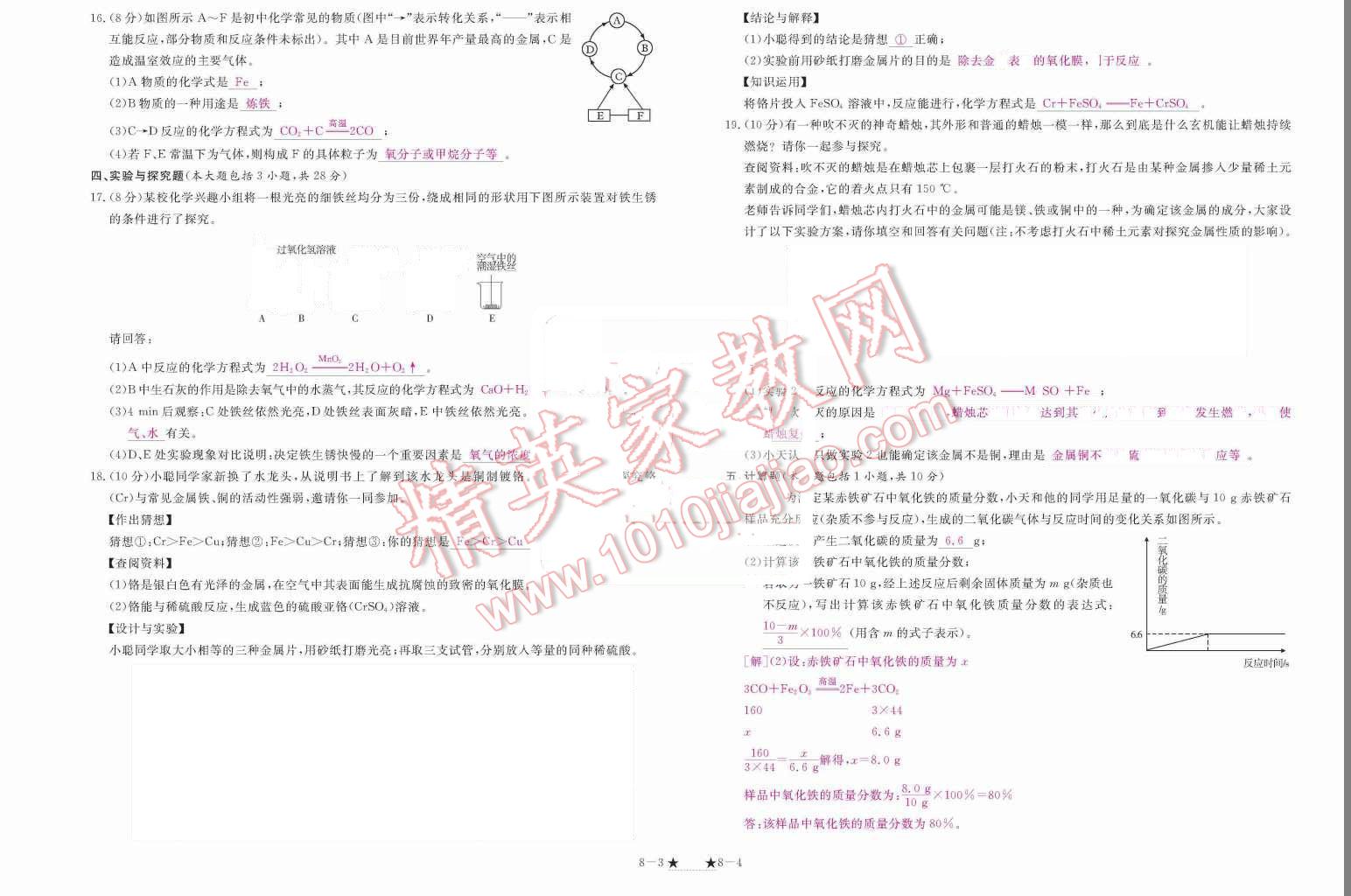 2015年領(lǐng)航新課標練習冊九年級化學全一冊人教版 單元測試卷第156頁