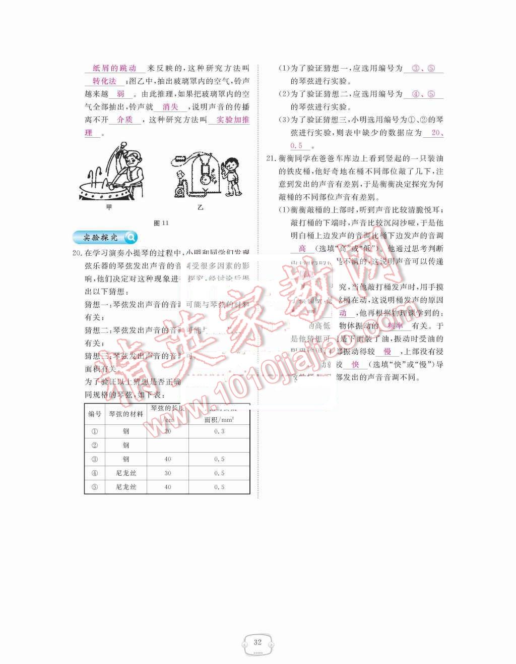 2015年領(lǐng)航新課標(biāo)練習(xí)冊(cè)八年級(jí)物理上冊(cè)人教版 第二章  聲現(xiàn)象第32頁(yè)