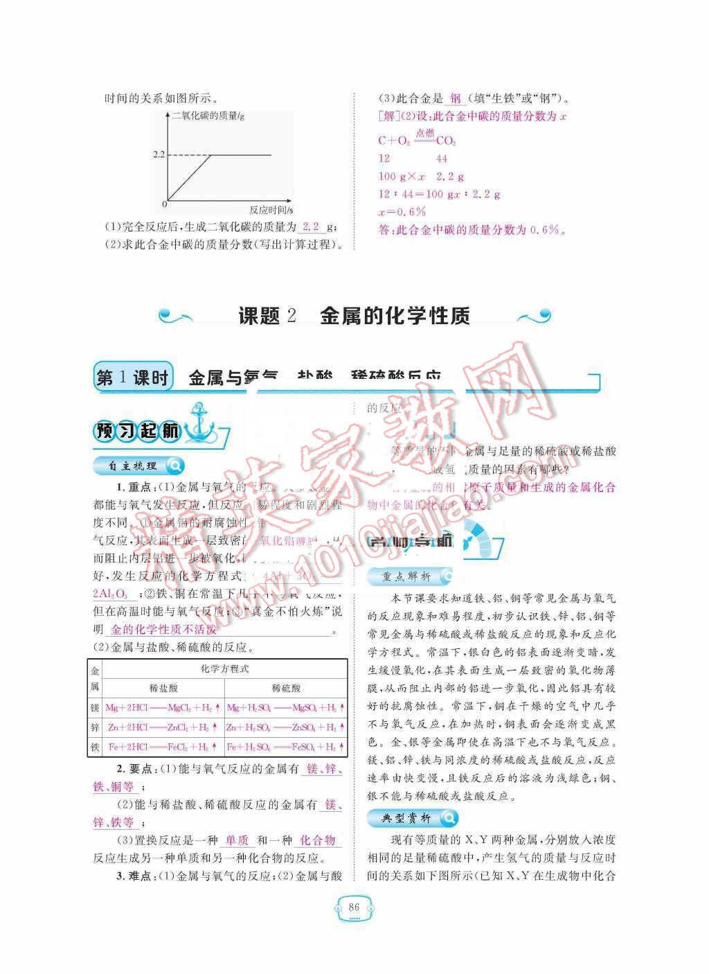 2015年領航新課標練習冊九年級化學全一冊人教版 第八單元  金屬和金屬材料第86頁