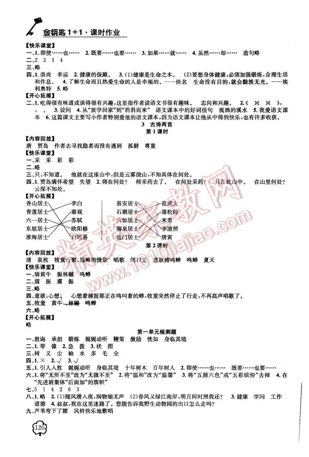 2015年金鑰匙1加1課時作業(yè)五年級語文上冊國標江蘇版 第2頁