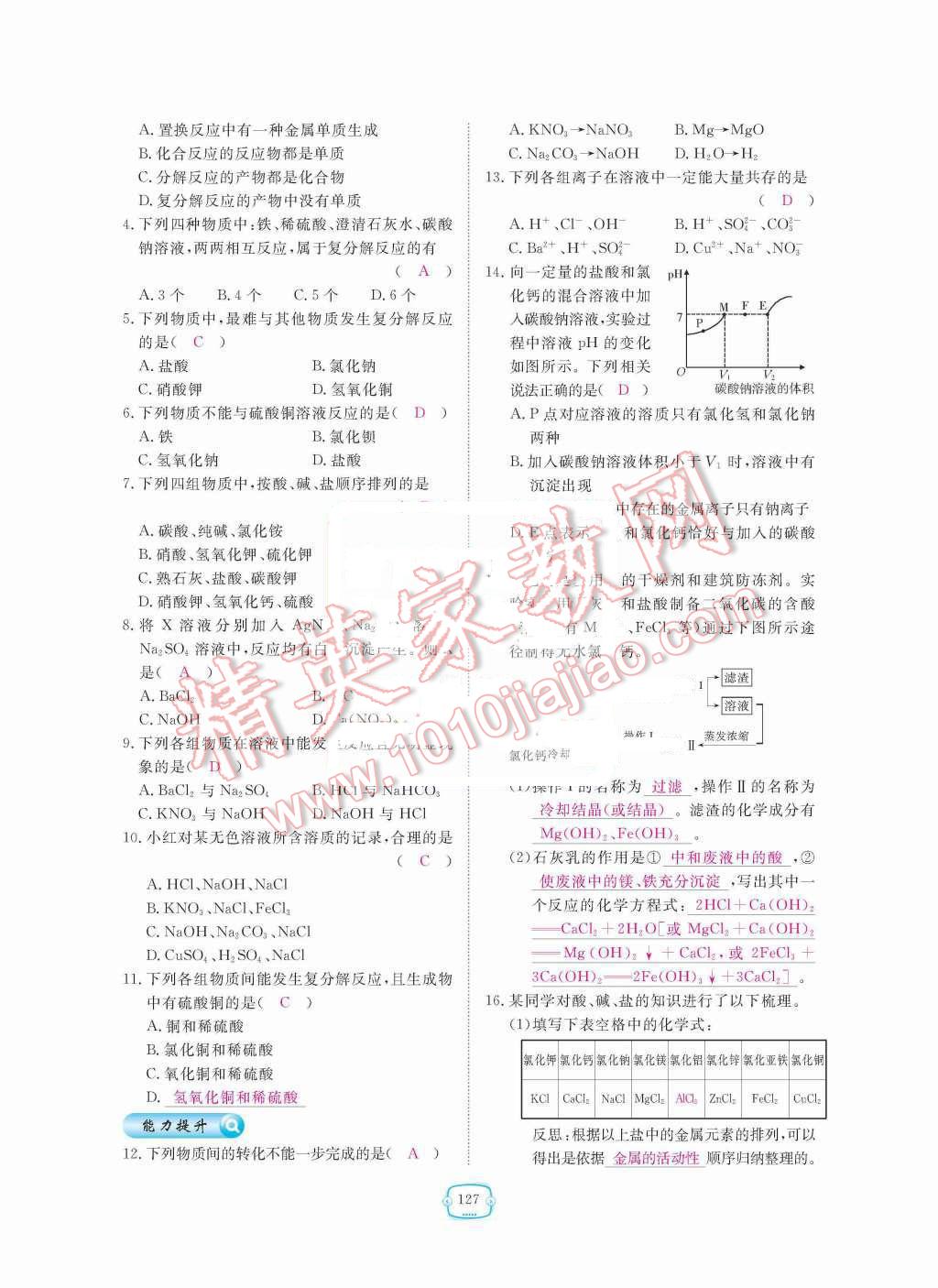 2015年領(lǐng)航新課標(biāo)練習(xí)冊九年級化學(xué)全一冊人教版 第十一單元  鹽  化肥第127頁