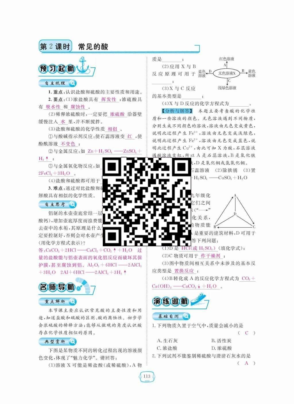 2015年領(lǐng)航新課標練習(xí)冊九年級化學(xué)全一冊人教版 第十單元  酸和堿第113頁