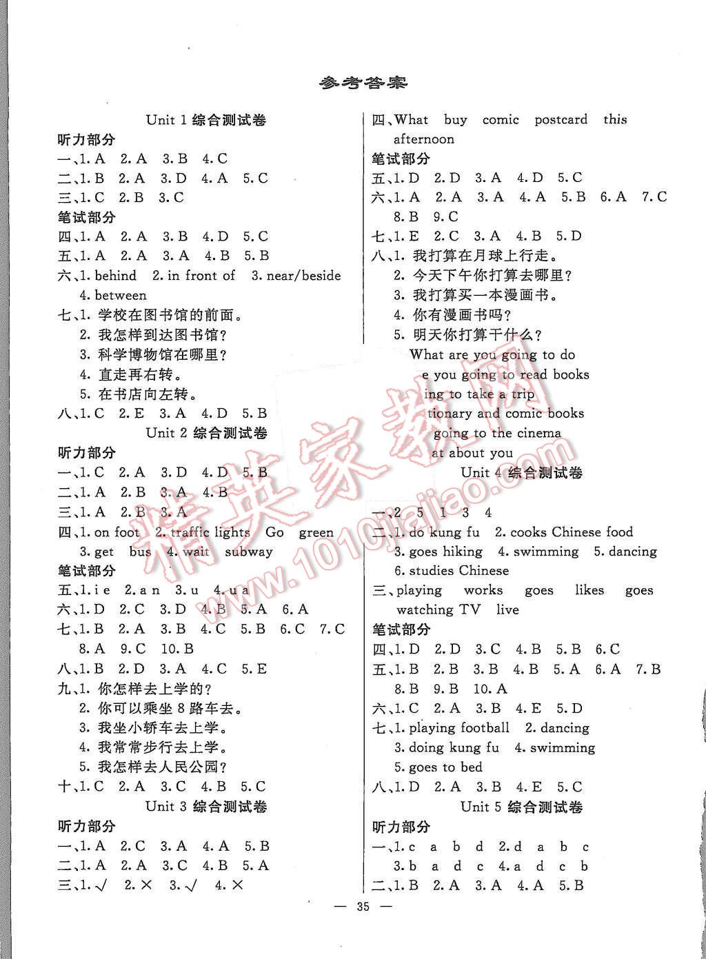 2015年小學(xué)同步導(dǎo)學(xué)練簡(jiǎn)易通六年級(jí)英語(yǔ)上冊(cè)人教版 綜合素質(zhì)測(cè)試卷聽(tīng)力材料及參考答案第13頁(yè)