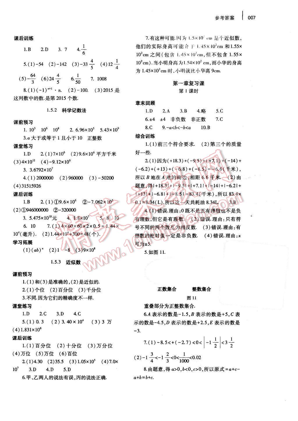 2015年基础训练七年级数学上册人教版河南省内使用大象出版社 参考答案第12页