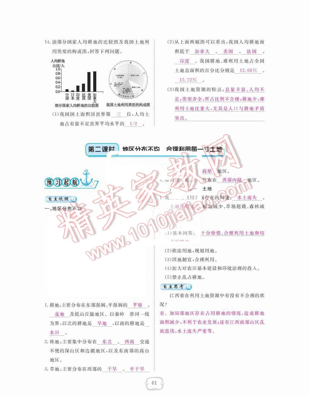 2015年領(lǐng)航新課標(biāo)練習(xí)冊八年級地理上冊人教版 第三章  中國的自然資源第61頁