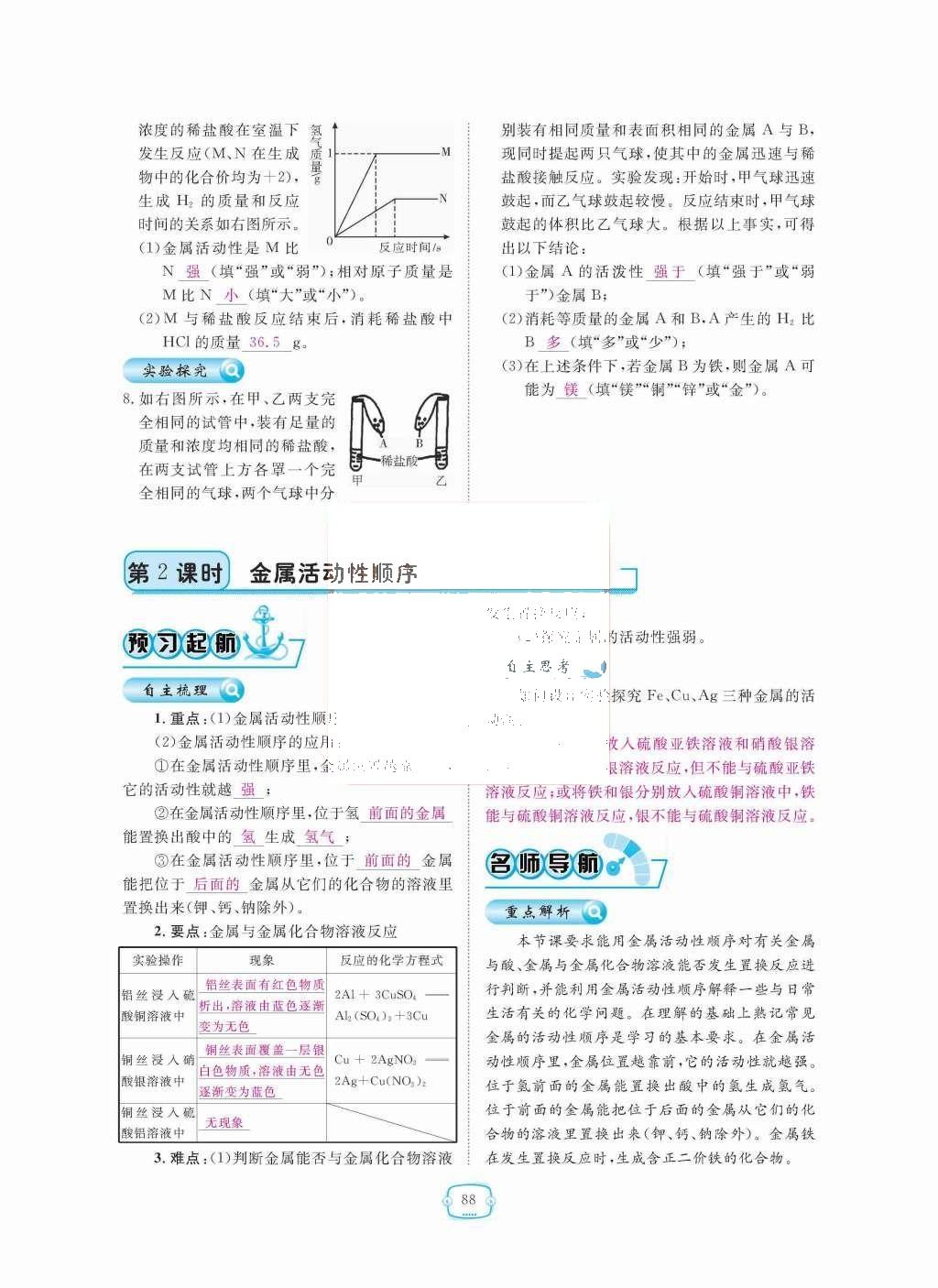 2015年領(lǐng)航新課標(biāo)練習(xí)冊(cè)九年級(jí)化學(xué)全一冊(cè)人教版 第八單元  金屬和金屬材料第88頁