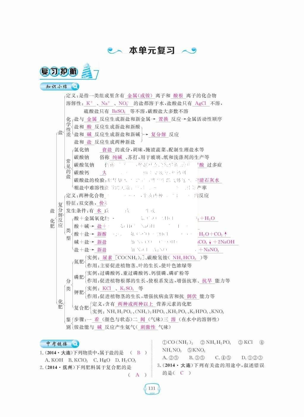 2015年領(lǐng)航新課標(biāo)練習(xí)冊(cè)九年級(jí)化學(xué)全一冊(cè)人教版 第十一單元  鹽  化肥第131頁(yè)