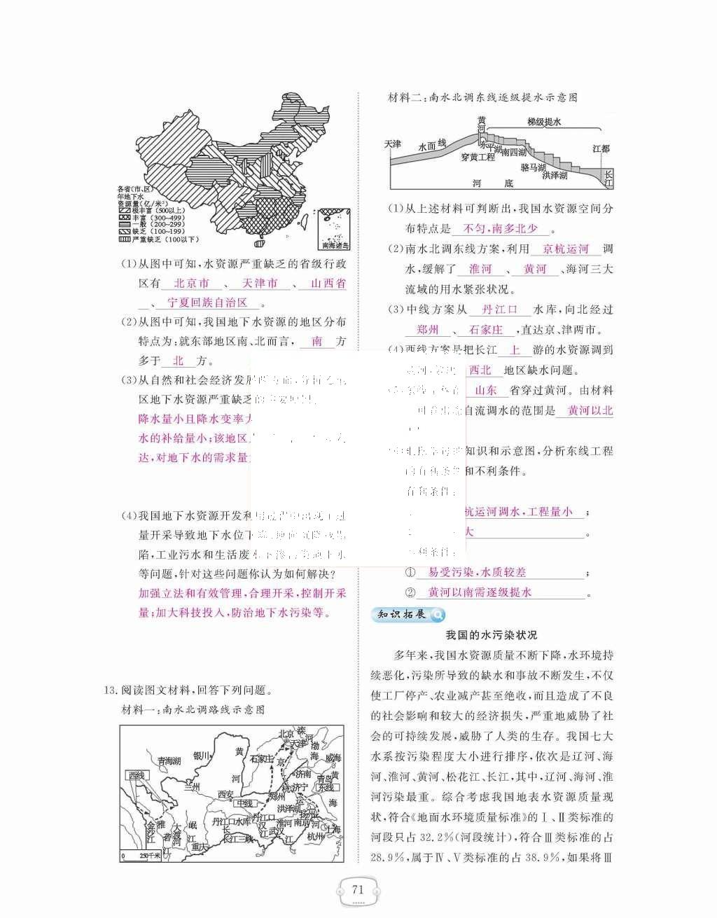 2015年領航新課標練習冊八年級地理上冊人教版 第三章  中國的自然資源第71頁