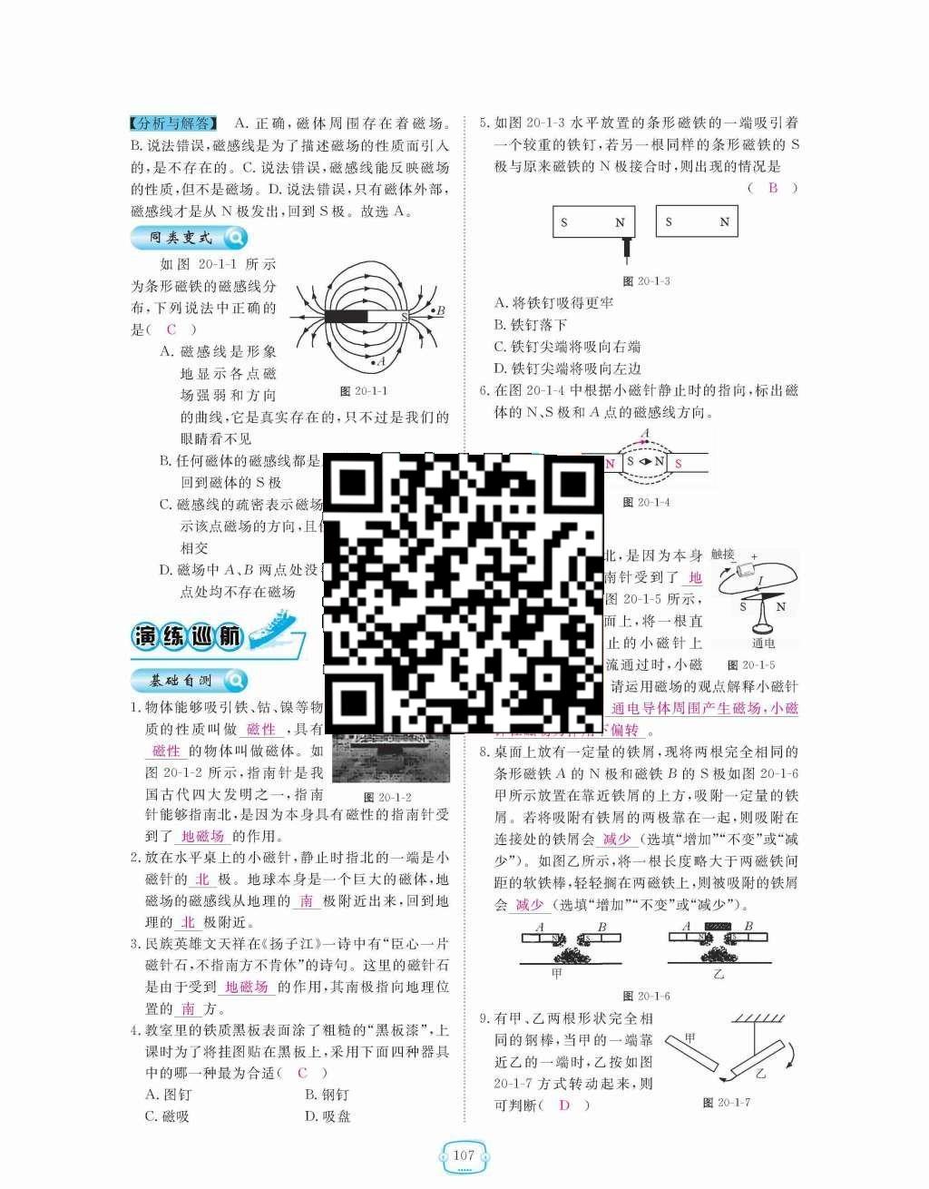 2015年領(lǐng)航新課標(biāo)練習(xí)冊九年級物理全一冊人教版 第二十章  電與磁第107頁