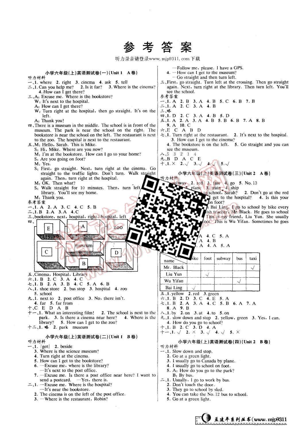 2015年孟建平小學(xué)單元測試六年級英語上冊人教PEP版 第1頁