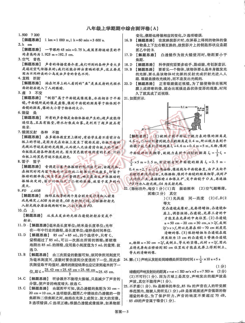 2015年金考卷活頁題選八年級(jí)物理上冊(cè)滬粵版 第5頁