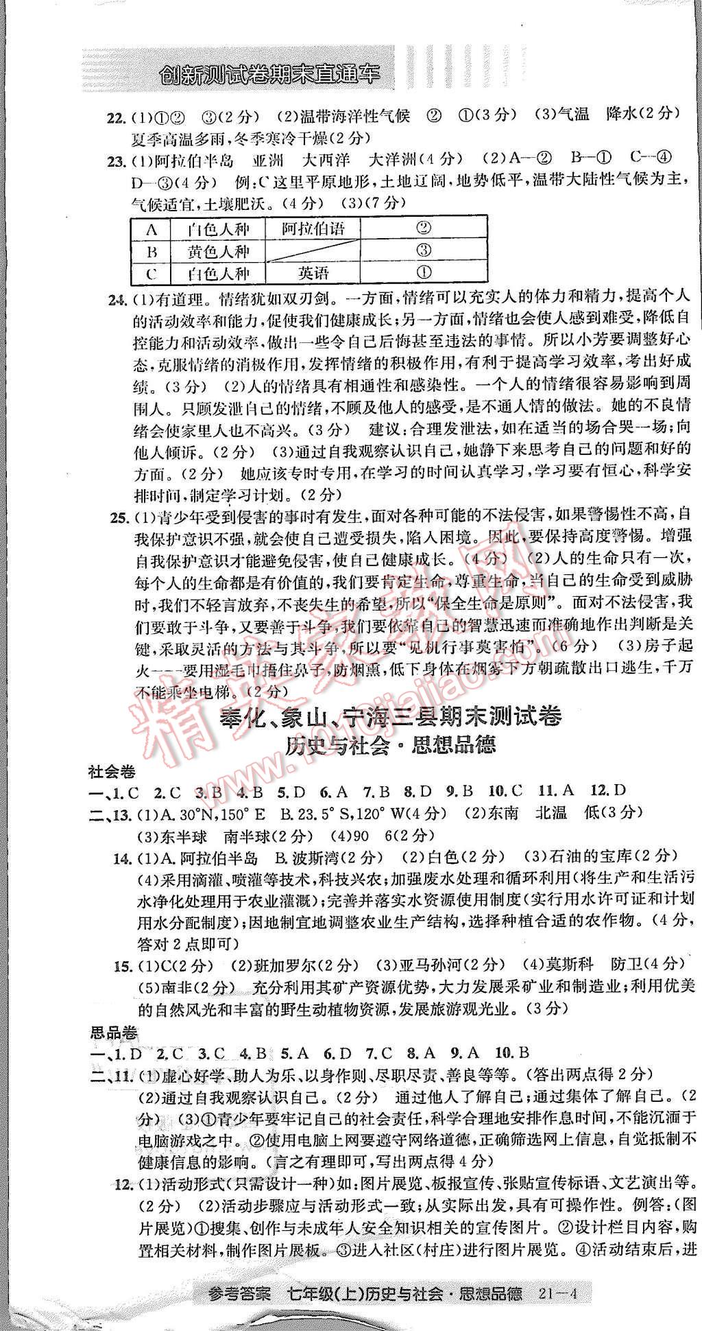 2015年创新测试卷期末直通车七年级历史与社会思想品德上册 第4页