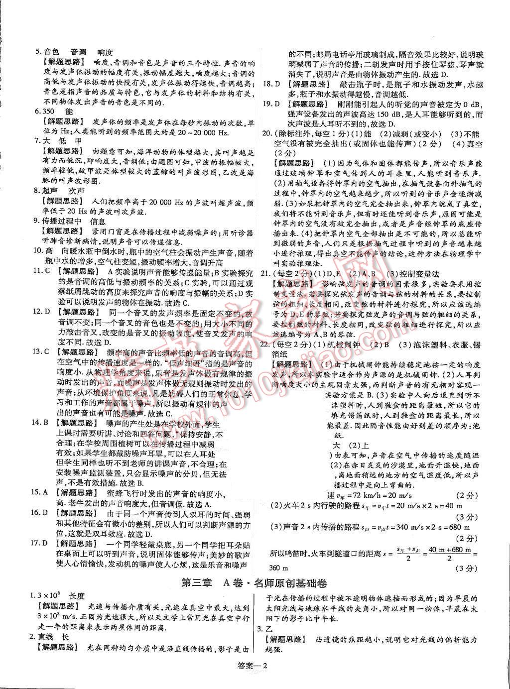 2015年金考卷活頁題選八年級(jí)物理上冊(cè)滬粵版 第2頁