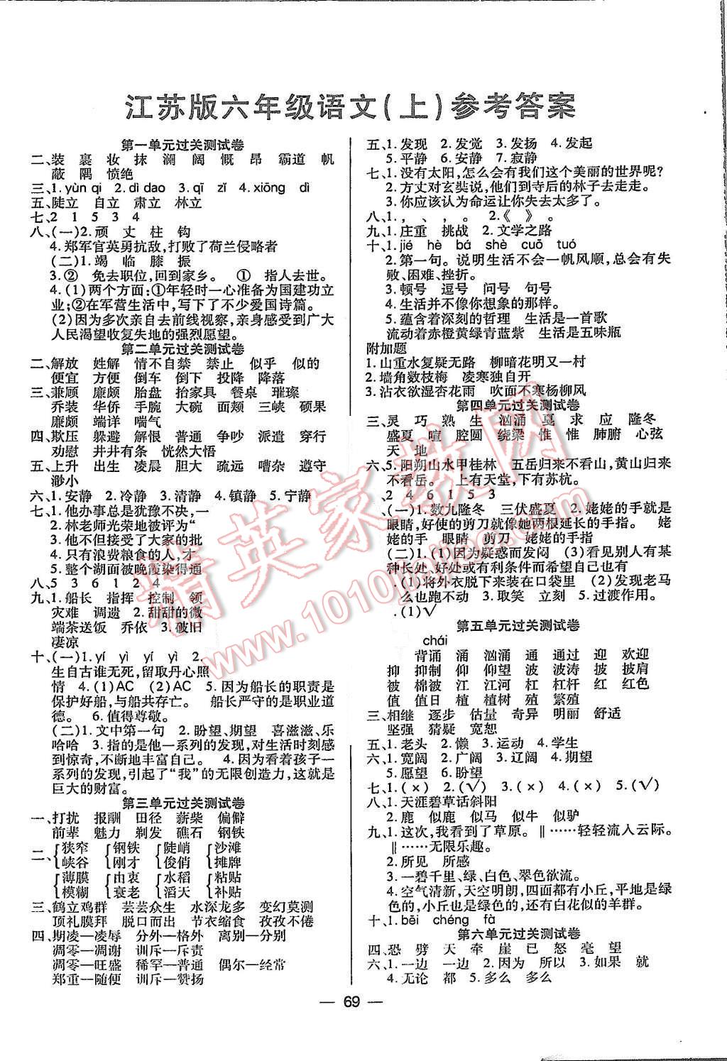 2015年名師導(dǎo)航單元期末沖刺100分六年級語文上冊蘇教版 第1頁