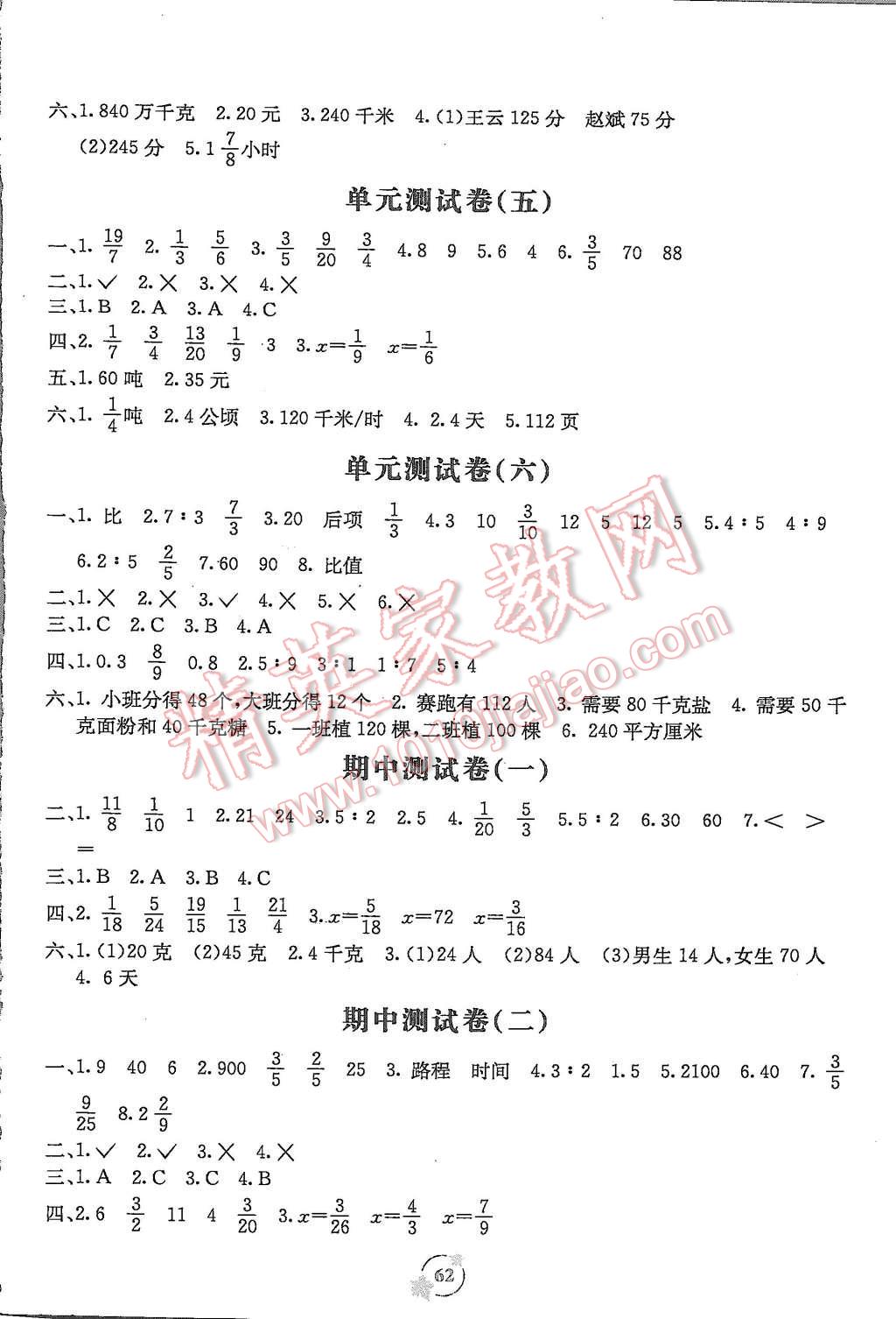 2015年自主学习能力测评单元测试六年级数学上册A版 第2页