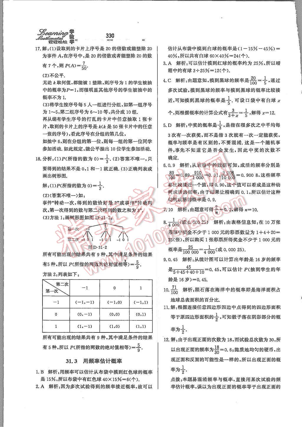 2015年輕輕松松學(xué)數(shù)學(xué)九年級全一冊冀教版 第三十一章 隨機事件的概率第88頁