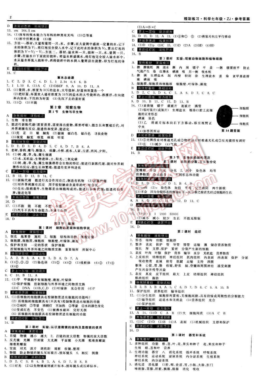 2015年精彩练习就练这一本七年级科学上册浙教版 第2页