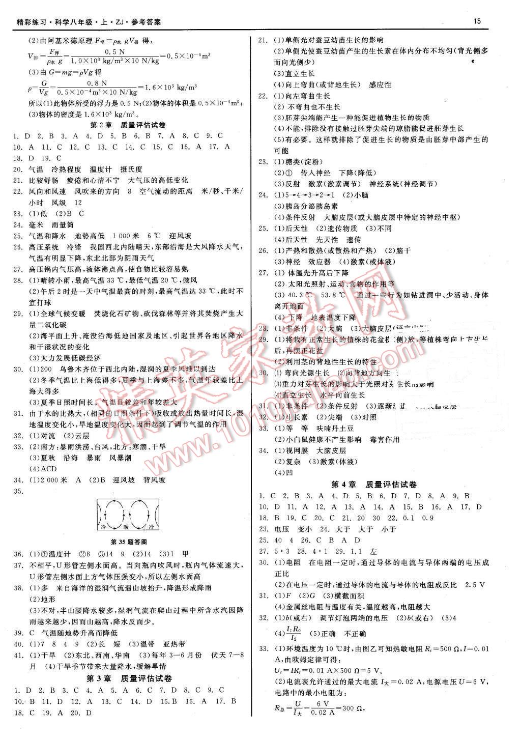 2015年精彩練習(xí)就練這一本八年級科學(xué)上冊浙教版 第15頁