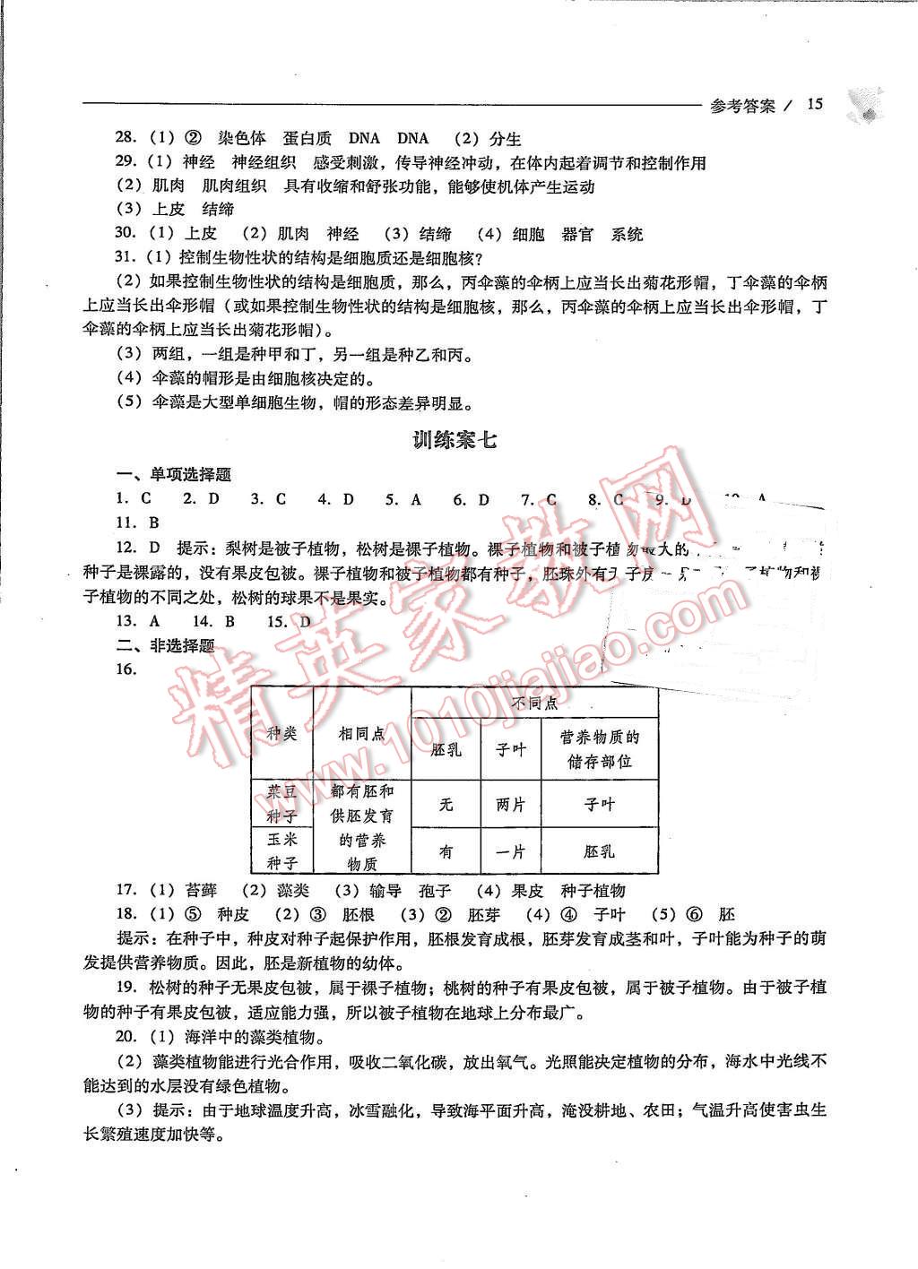 2015年新課程問(wèn)題解決導(dǎo)學(xué)方案七年級(jí)生物學(xué)上冊(cè)人教版 第15頁(yè)