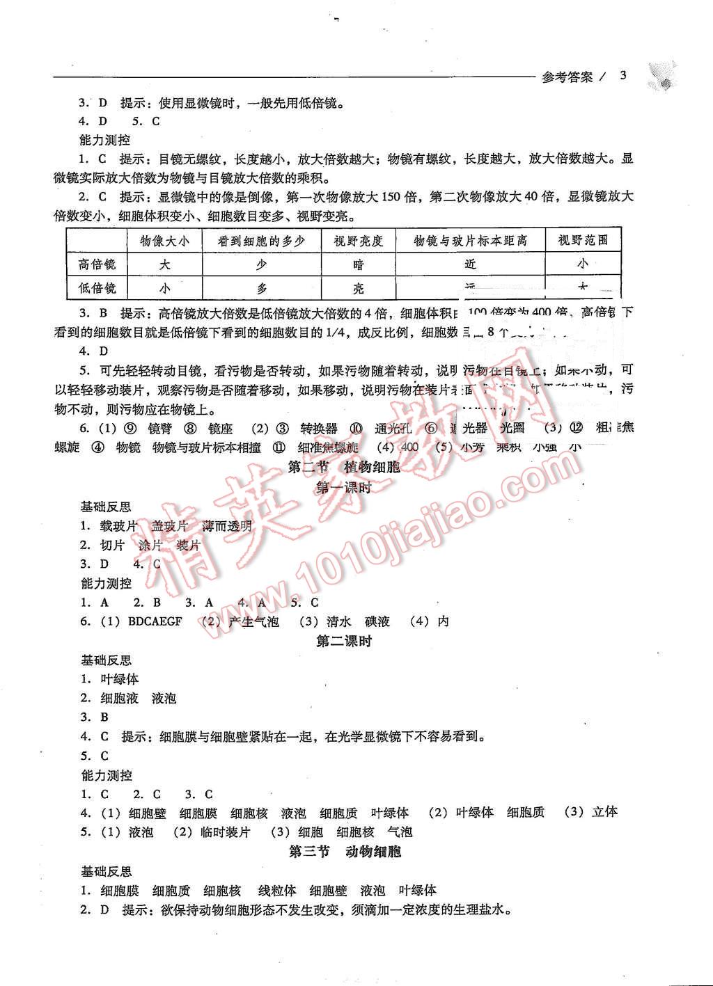 2015年新課程問題解決導(dǎo)學(xué)方案七年級生物學(xué)上冊人教版 第3頁