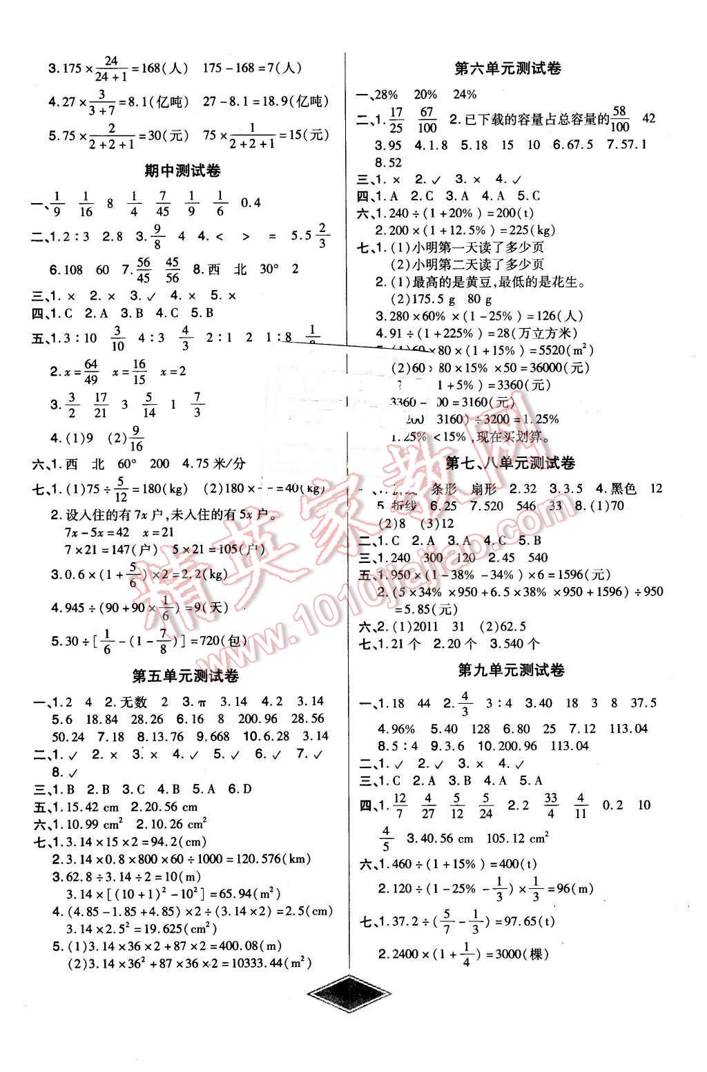 2015年黄冈新思维培优考王单元加期末卷六年级数学上册人教版 第2页