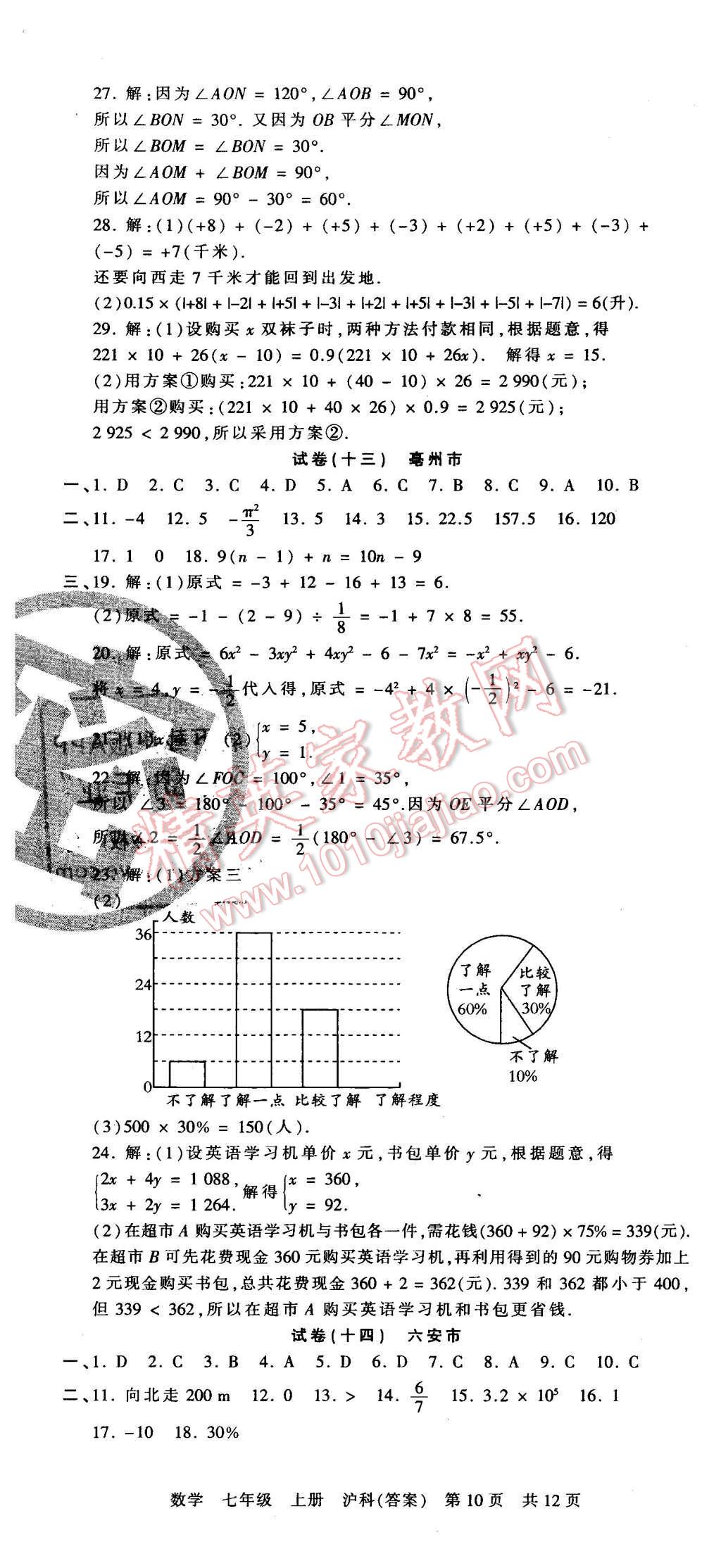 2015年王朝霞各地期末試卷精選七年級數(shù)學(xué)上冊滬科版 第10頁