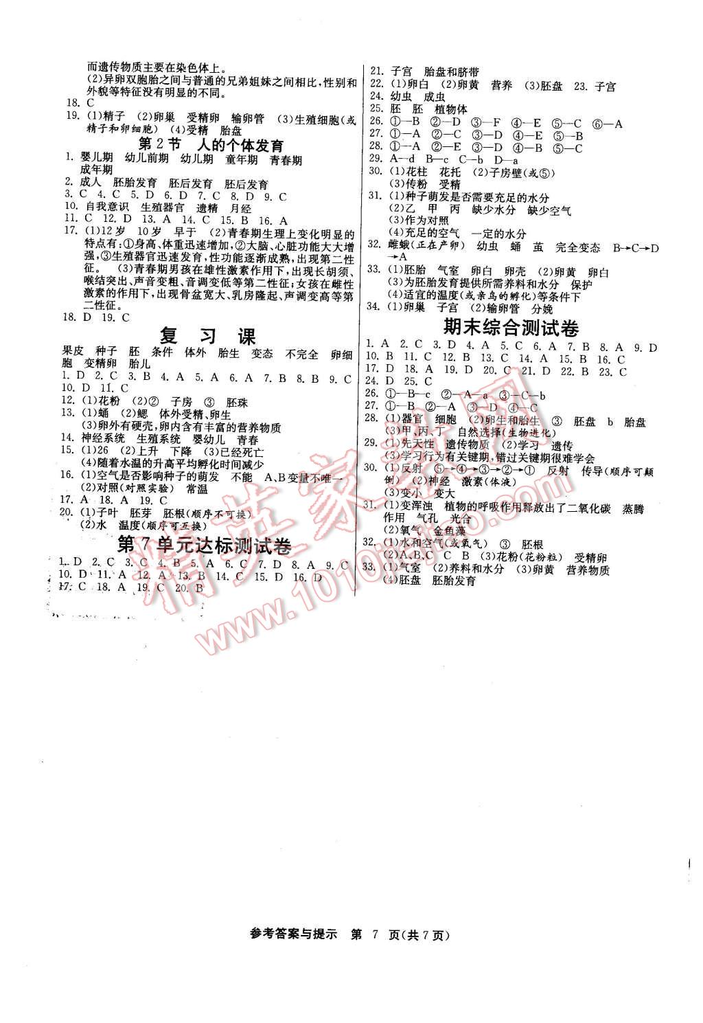 2015年课时训练八年级生物学上册苏科版 第7页