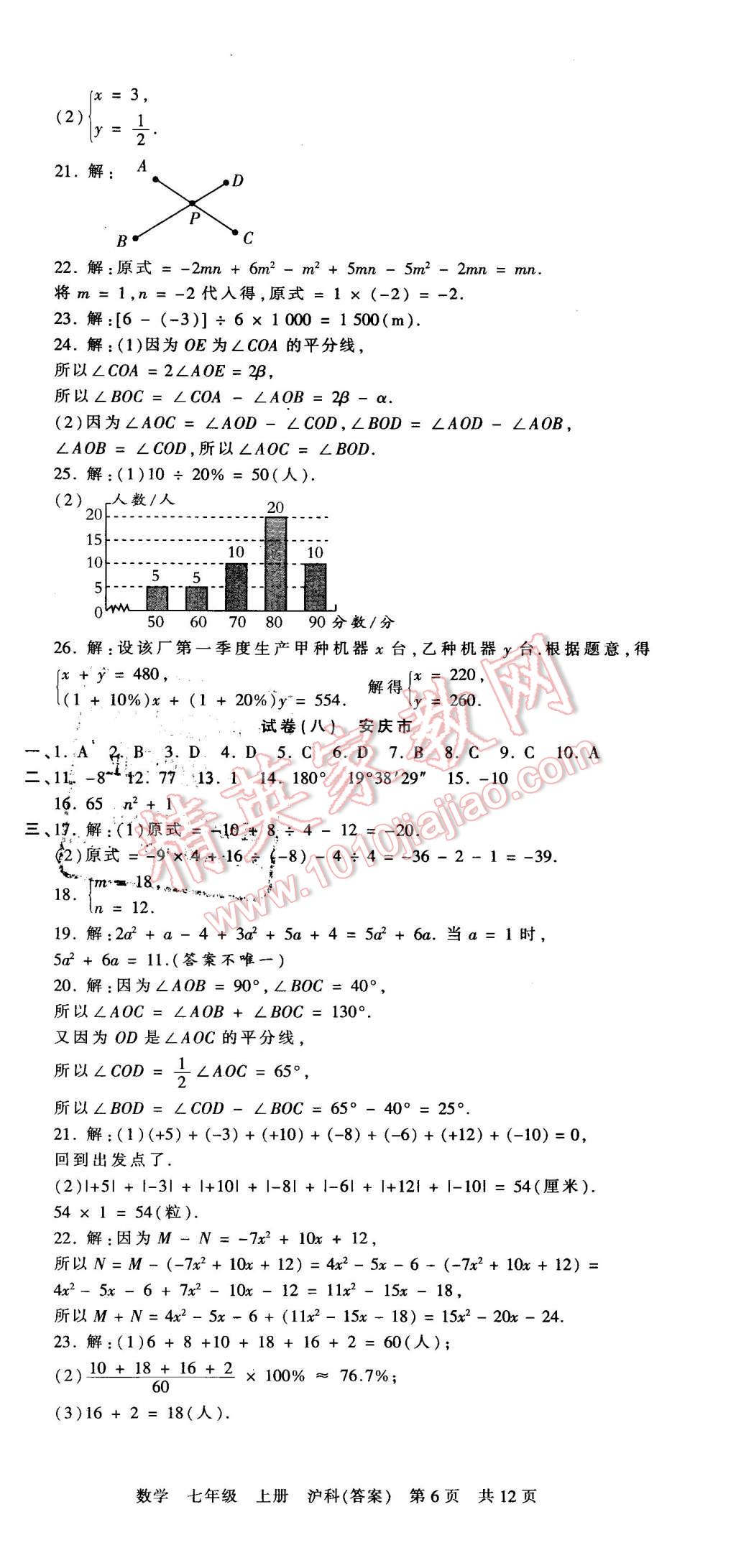 2015年王朝霞各地期末試卷精選七年級(jí)數(shù)學(xué)上冊(cè)滬科版 第6頁(yè)