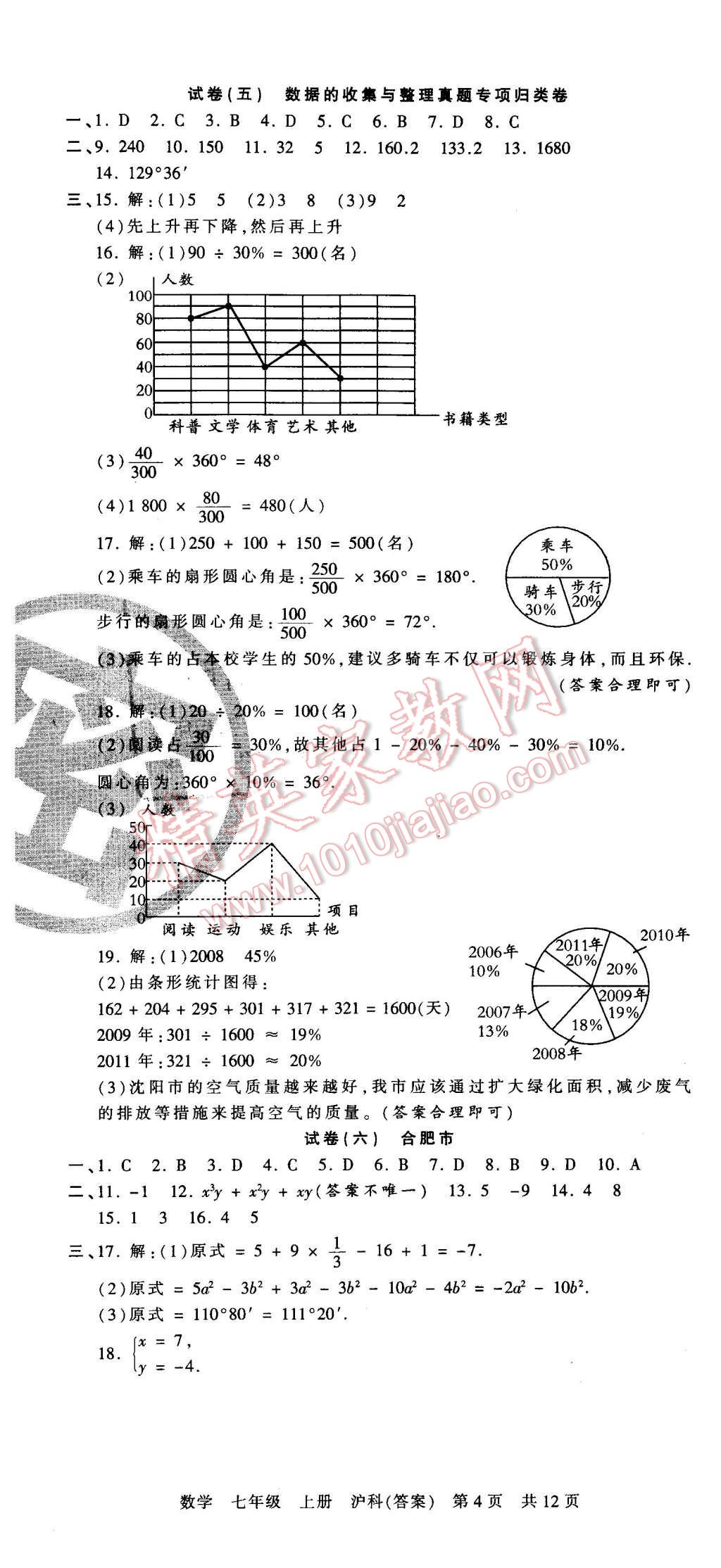 2015年王朝霞各地期末試卷精選七年級數(shù)學(xué)上冊滬科版 第4頁