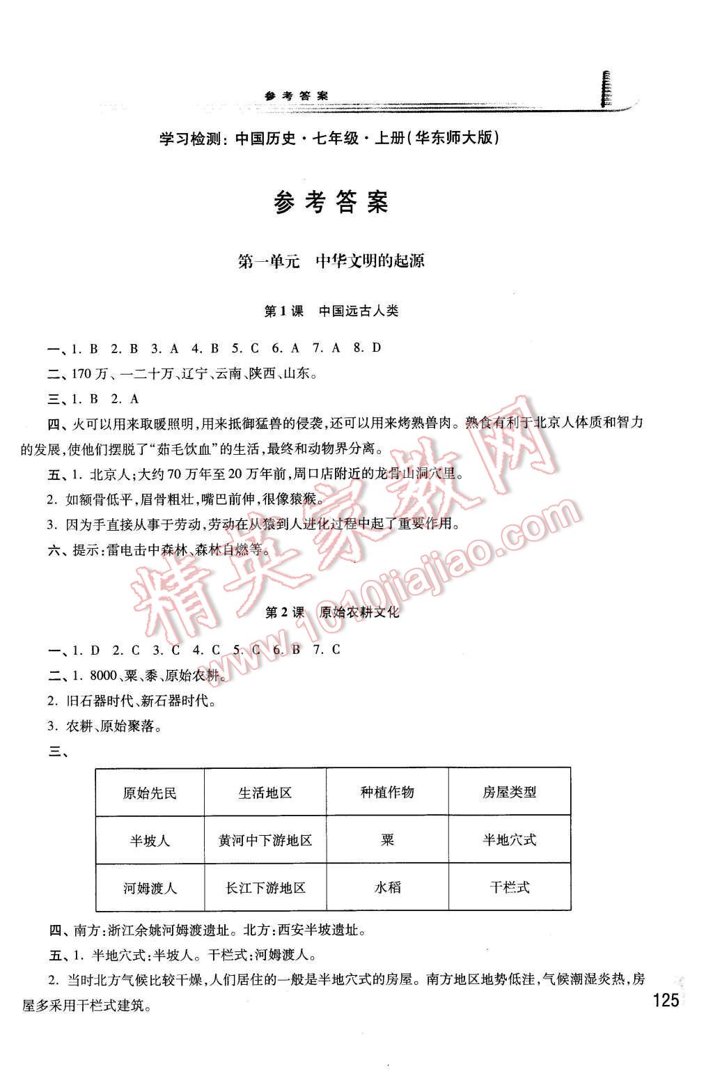 2015年学习检测七年级中国历史上册华师大版 第1页