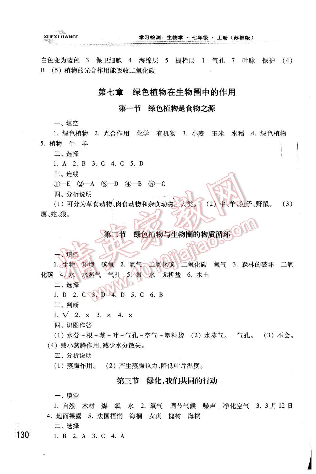 2015年学习检测七年级生物学上册苏教版 第16页