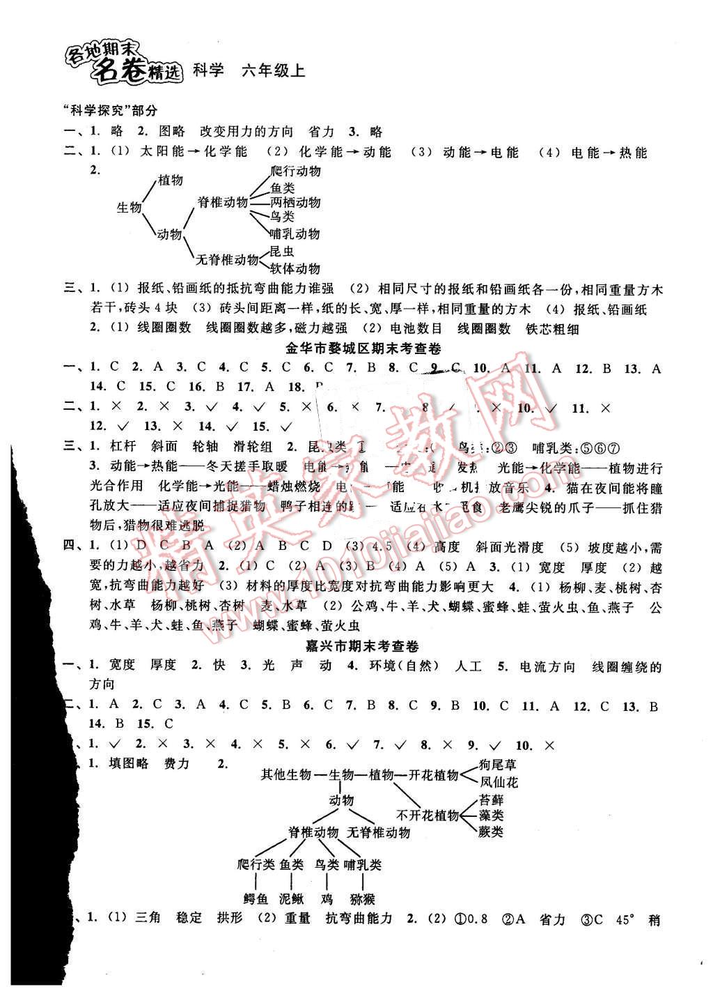 2015年各地期末名卷精選六年級科學上冊 第5頁