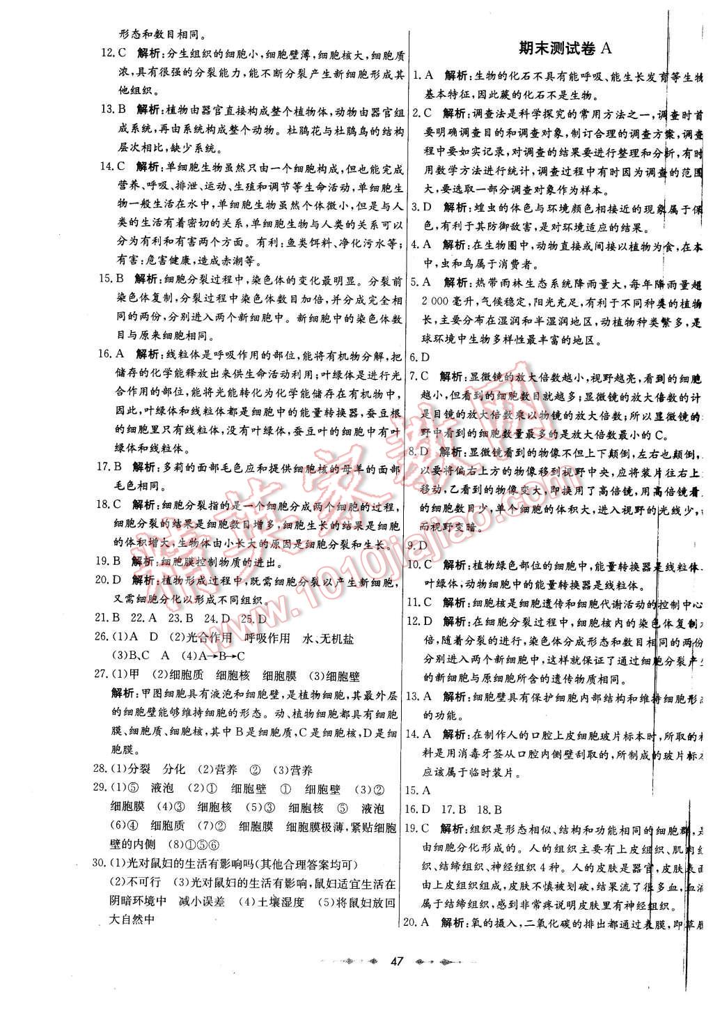2015年金卷1號六年級生物上冊魯教版 第7頁