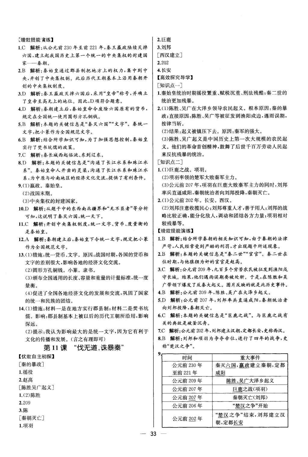 2015年同步導(dǎo)學(xué)案課時練七年級中國歷史上冊人教版 參考答案第33頁