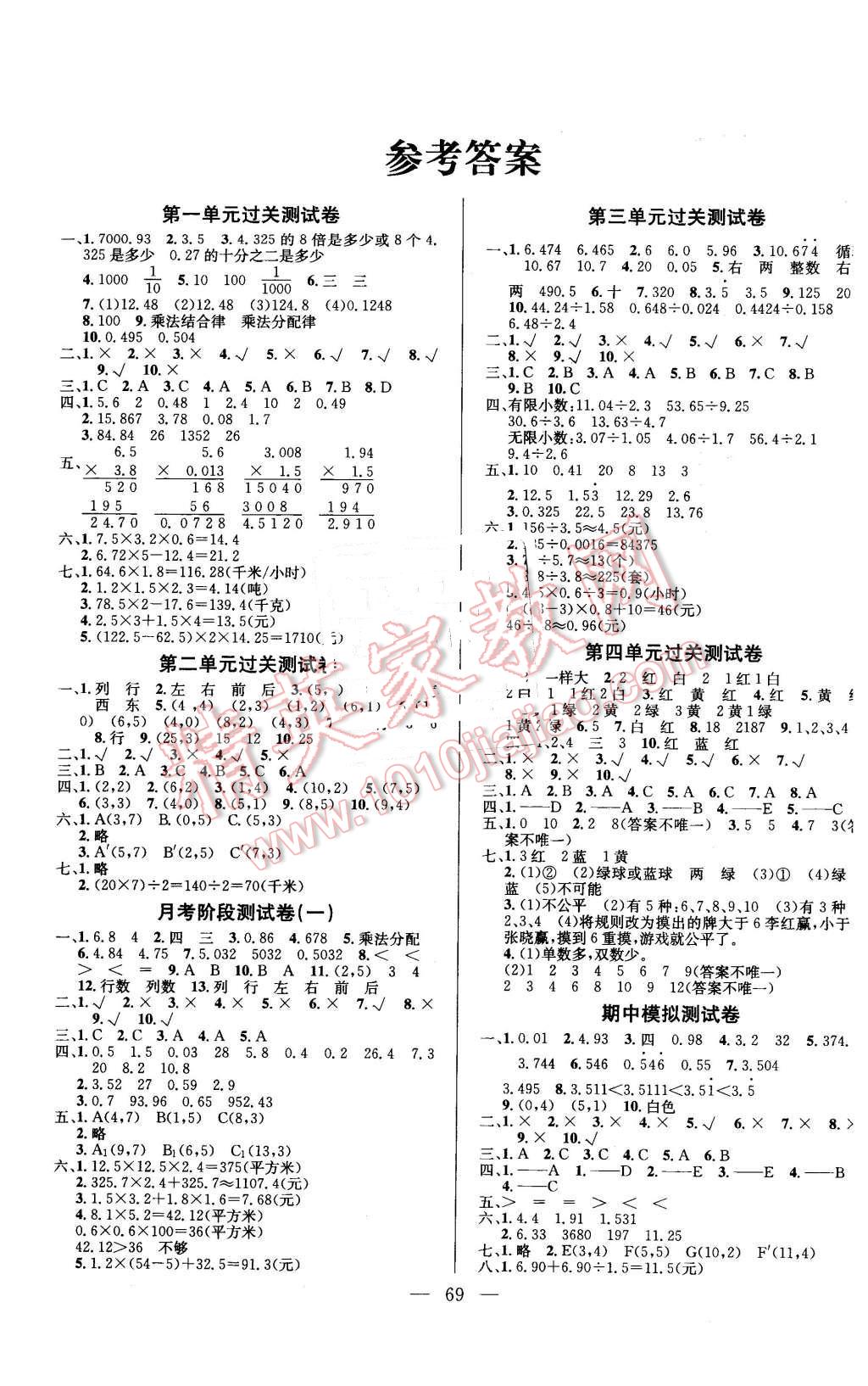 2015年奪冠訓練單元期末沖刺100分五年級數(shù)學上冊人教版 第1頁