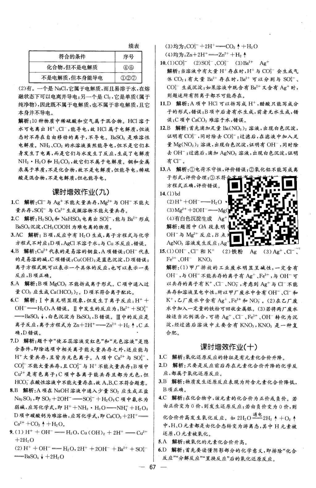 2015年同步導學案課時練化學必修1人教版 學考評價作業(yè)參考答案第27頁