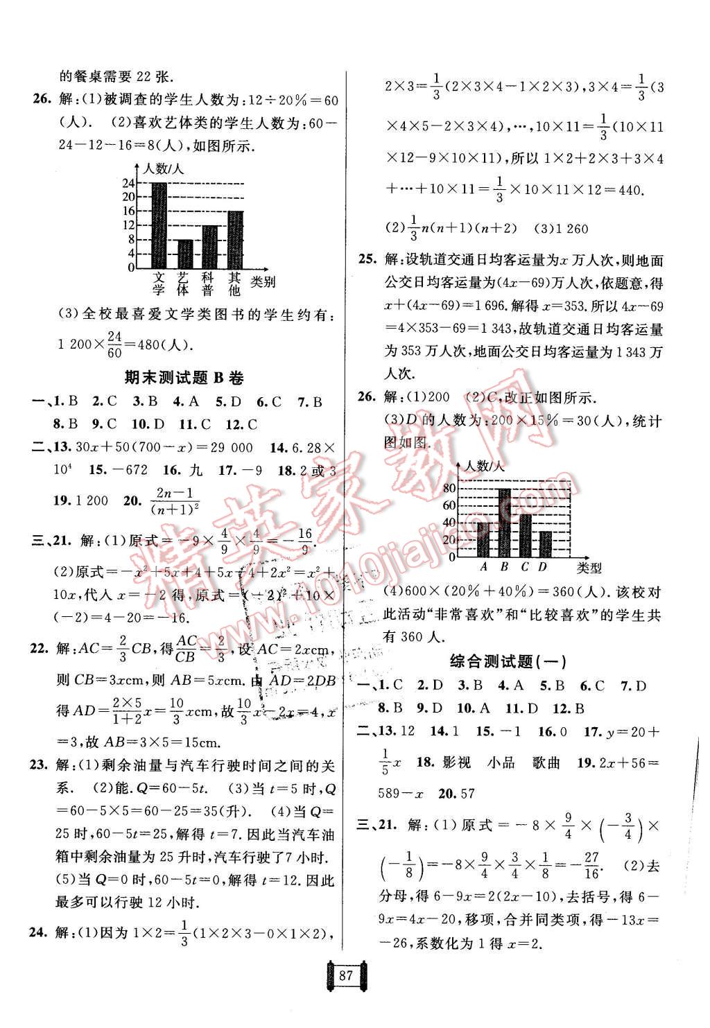 2015年海淀单元测试AB卷七年级数学上册青岛版 第11页